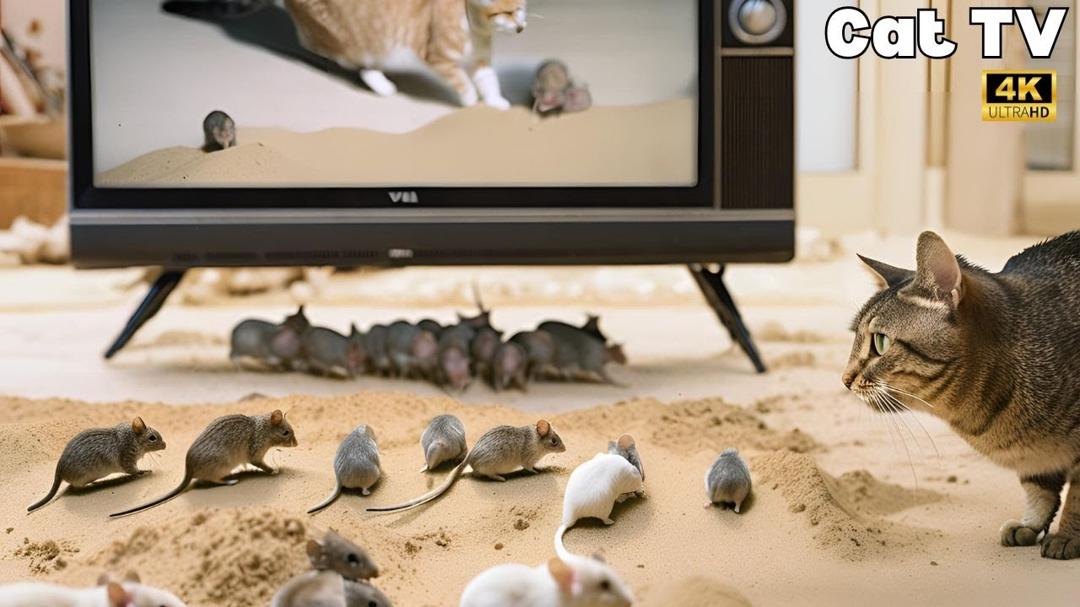 Cat TV for Cats to Watch🐱 | Mouse Sand Grabbing, Hide & Seek, and Playing on Full Screen 4K | 2Hours
