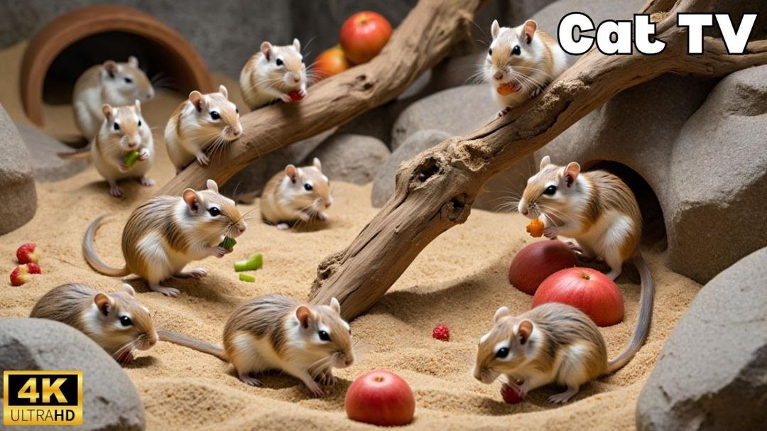 Interactive Cat TV: Mice Digging Holes, Squeaking & Playing in Sand Maze | 3H of Feline Fun in 4K!