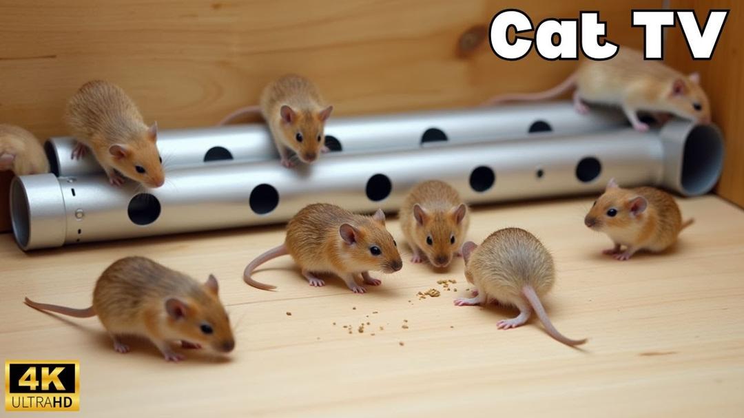 Interactive Cat TV | Tiny Mice Playing Hide & Seek, Wood Hole Chase & Fun –8H of Fun in 4K UHD 60FPS