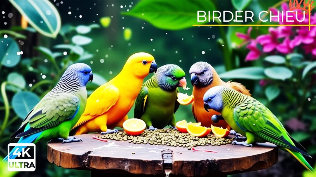 Birds & Squirrels Find Food on a Rock 🐿️ Birds for Cats to Watch 😺