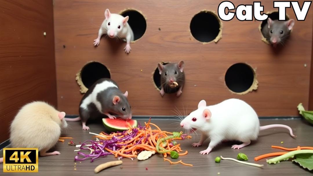 24/7 LIVE: Cat TV for cats to watch | Mice Hide & Seek Fun, In & Out Play