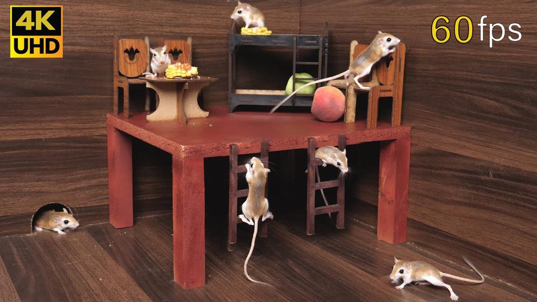 Cat TV happy & active mice hide & seek and enjoying picnic for cats to watch 8 Hour 4k 60fps