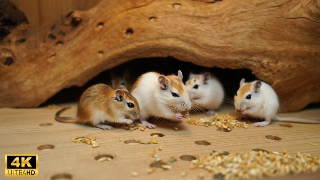 Cat TV: Tiny Mice Playing Hide & Seek in Wood Hole Maze | 8 Hours 4K UHD