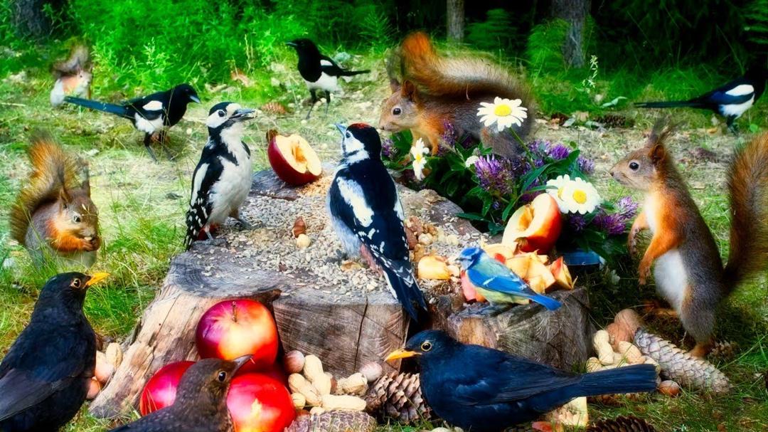 CAT TV NO ADS😺 Summer Fun with Cutest Squirrels and Adorable Little Birds🐤 10 hours of Nature Escape