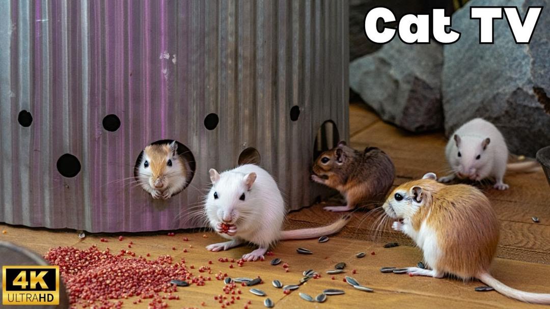 Interactive Cat TV 8H: Tiny Mice Playing Hide & Seek in Maze Hole Chase | 4K UHD Fun!
