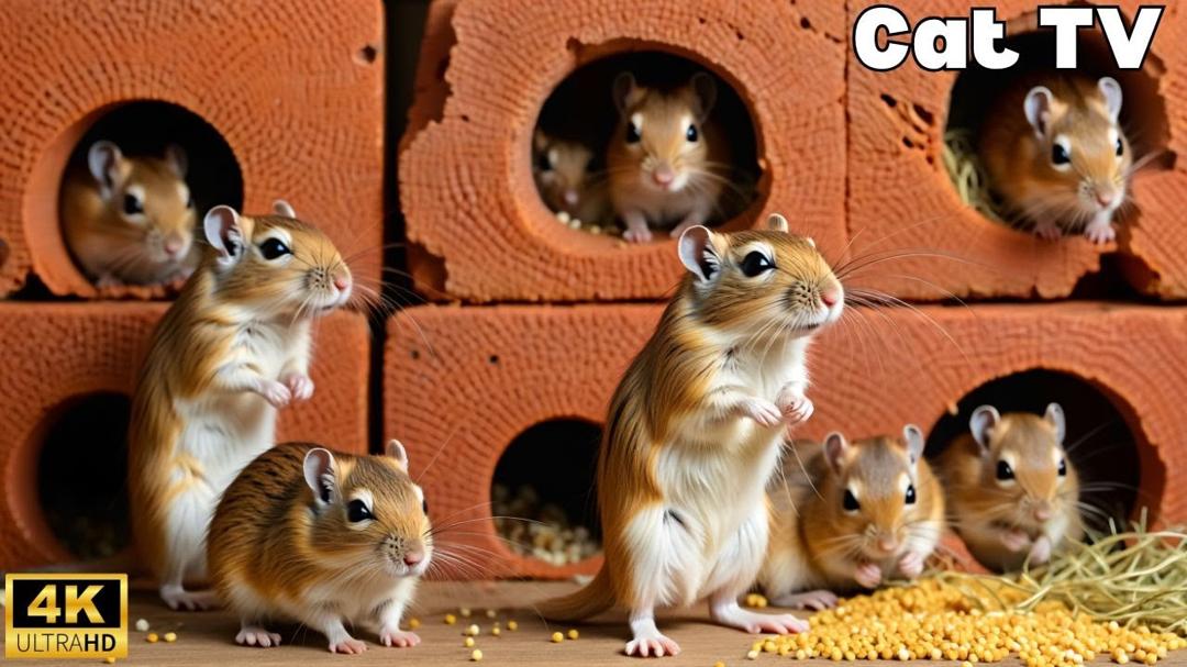 Interactive Cat TV 🐭 Tiny Mice Hide & Seek in Brick Maze | 3H in 4K UHD