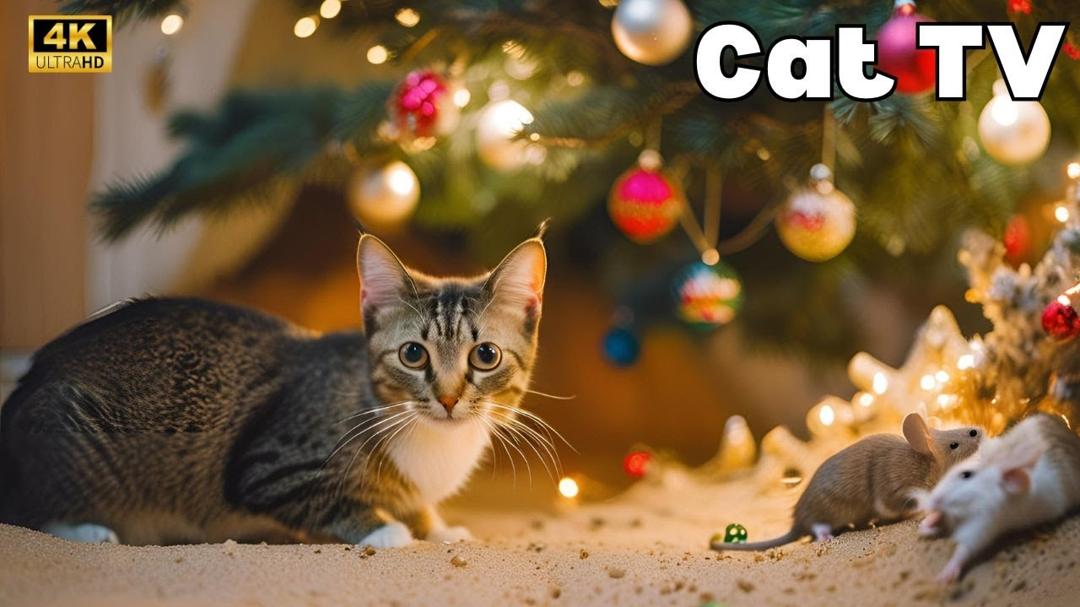 Cat TV for Cats to Watch🐱| Christmas Mouse sand grabbing, hide & seek and playing on full screen 4k
