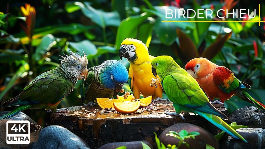 🔴😸 Birds & Squirrels Eat on a Garden Rock 🕊️🐿️ Live 12 Hours in Ultra HD 😺