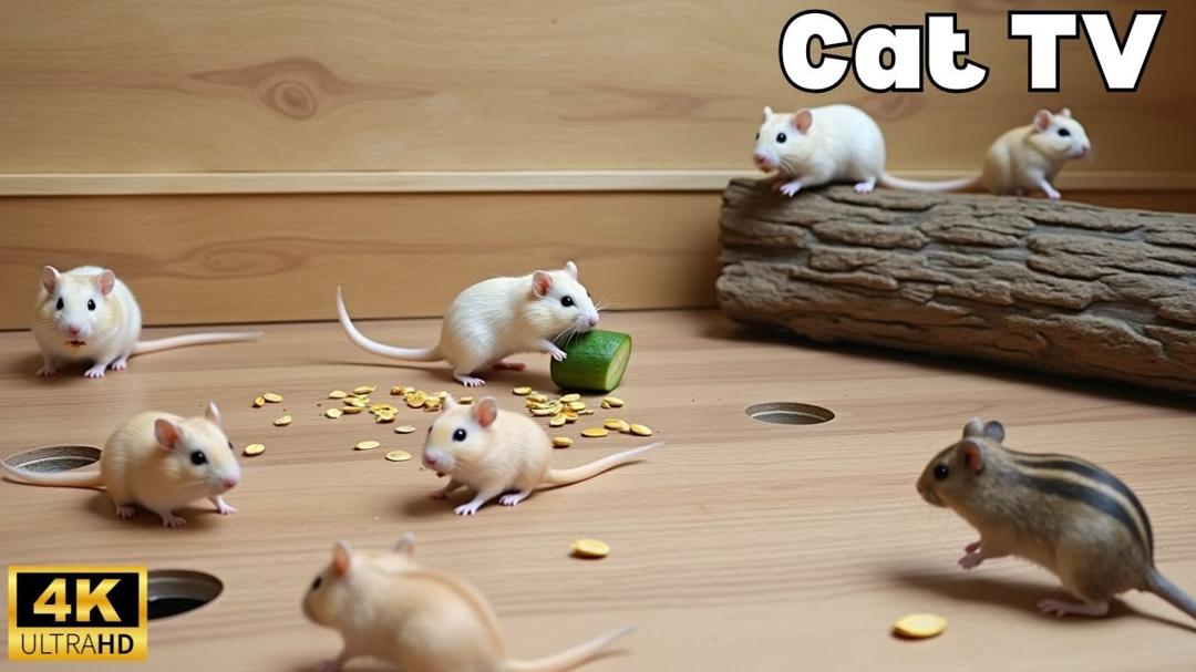 Interactive Cat TV 🐭 | 8H Tiny Mice Playing Hide & Seek in Tunnels | 4K UHD Series