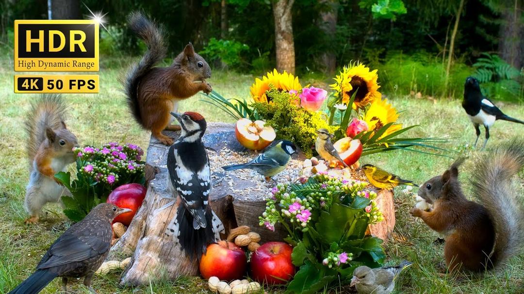 Hang Out with Summer Squirrels & Birds: 10 hours Nature Fun for Cats & Dogs & Humans Alike  (4K HDR)