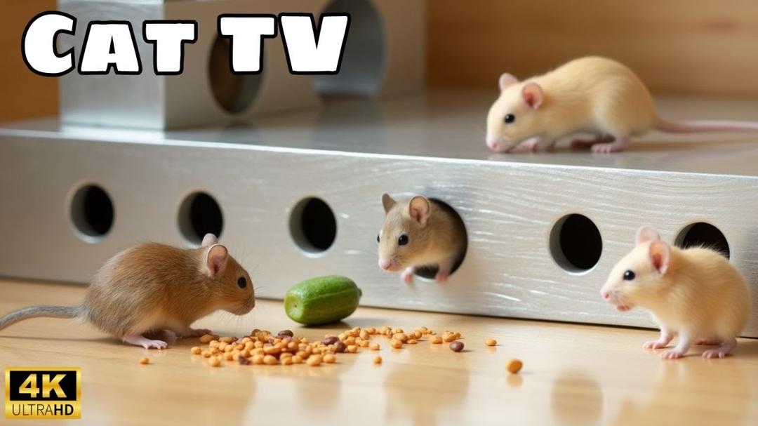 Interactive Cat TV: Mice Hide and Seek Fun! 4k 60fps