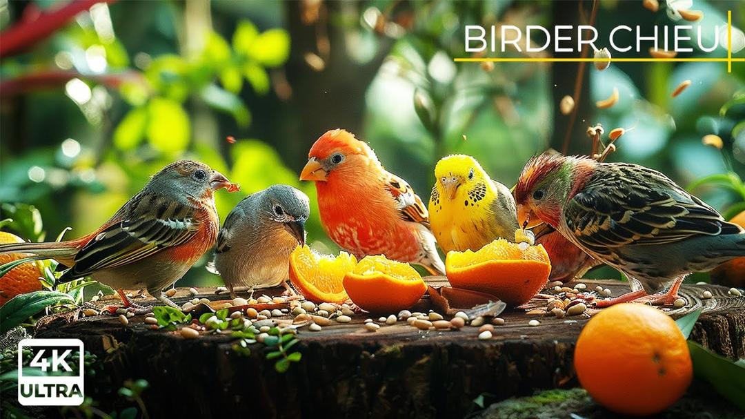 🔴😸Birds & Squirrels Eat in the Evening Sun 🕊️🐿️ Live 12 Hours in Ultra HD 😺